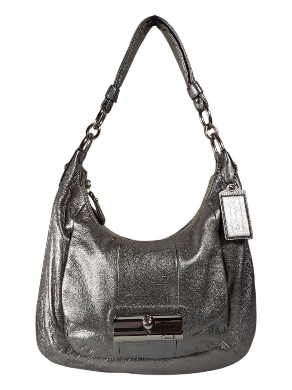 Coach Kristen Metallic Silver Leather Hobo w Crossbody Strap Boho/Slouchy/Y2K